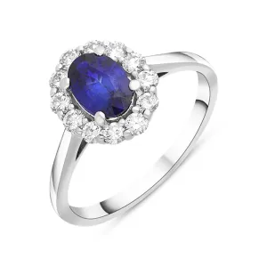 18ct White Gold 0.75ct Sapphire Diamond Halo Ring