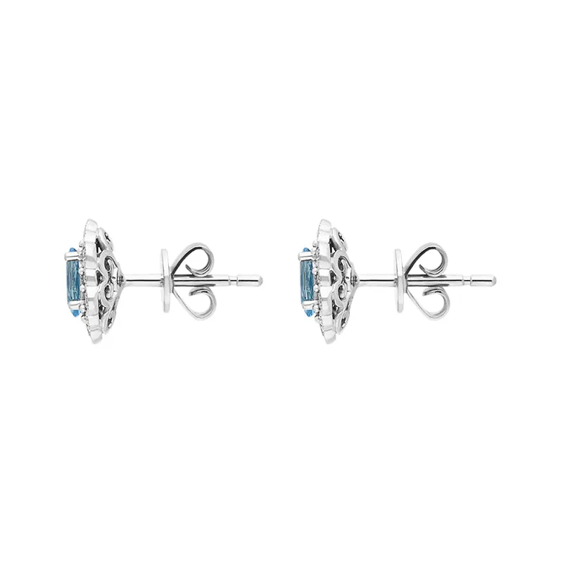 18ct White Gold 0.78ct Aquamarine Diamond Oval Cluster Stud Earrings
