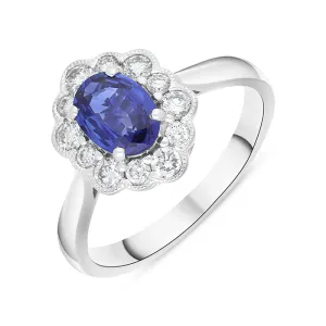 18ct White Gold 0.80ct Sapphire Diamond Oval Cluster Halo Ring