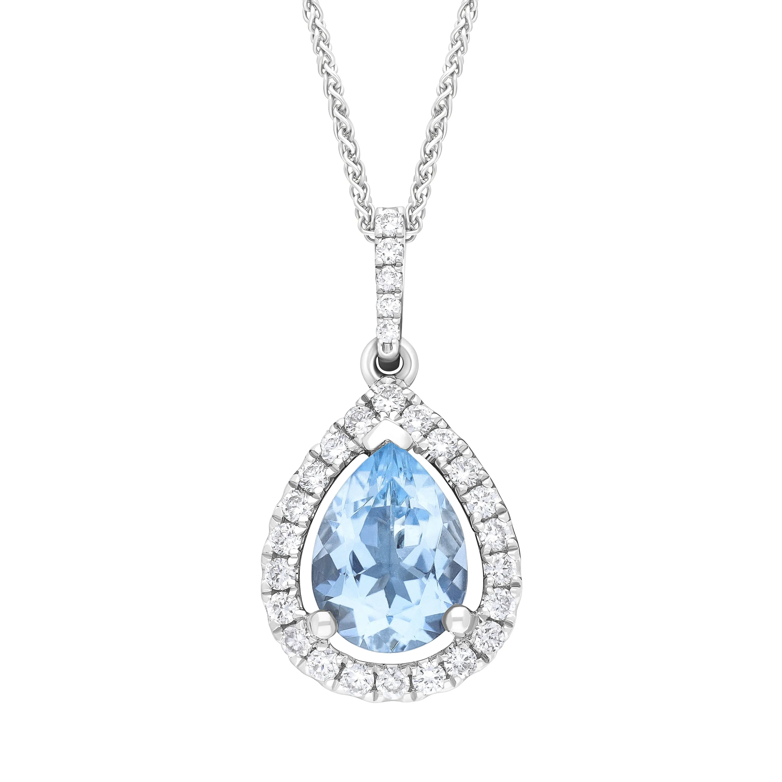 18ct White Gold 0.93ct Aquamarine 0.21ct Diamond Pear Cut Necklace