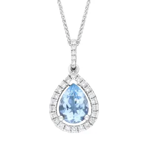 18ct White Gold 0.93ct Aquamarine 0.21ct Diamond Pear Cut Necklace