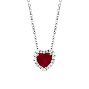 18ct White Gold 0.94ct Ruby Diamond Heart Cluster Pendant