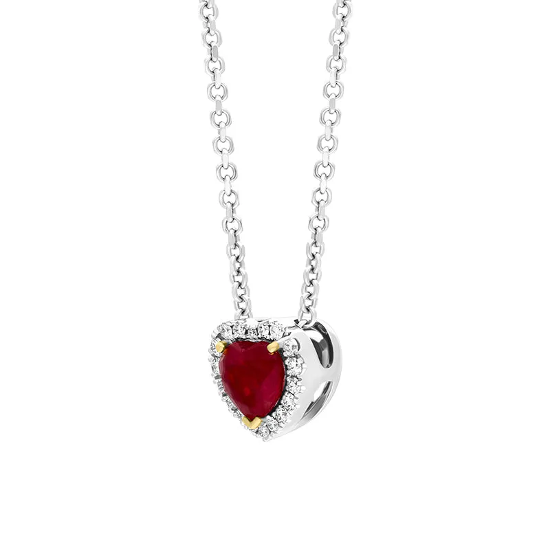 18ct White Gold 0.94ct Ruby Diamond Heart Cluster Pendant