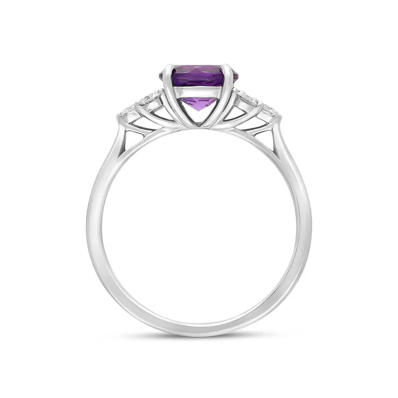18ct White Gold 1.10ct Amethyst Diamond Cluster Ring
