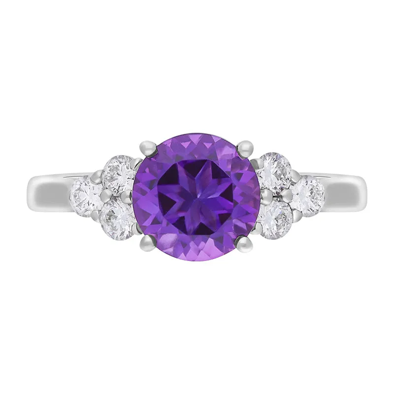 18ct White Gold 1.30ct Amethyst Diamond Cluster Round Cut Ring