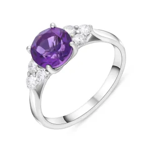 18ct White Gold 1.30ct Amethyst Diamond Cluster Round Cut Ring