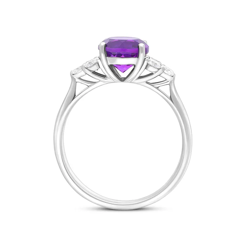 18ct White Gold 1.30ct Amethyst Diamond Cluster Round Cut Ring