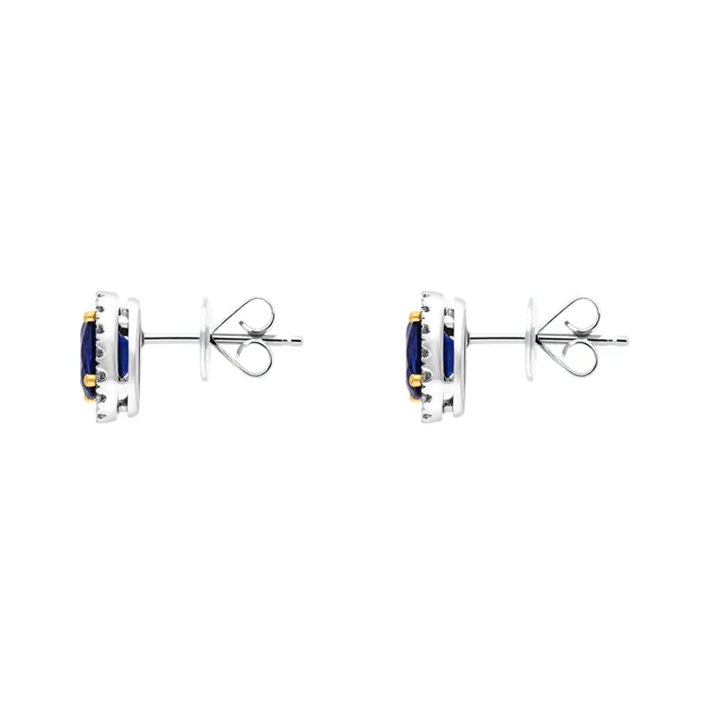 18ct White Gold 1.52ct Sapphire Diamond Cluster Oval Stud Earrings