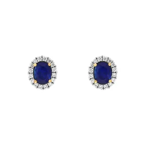 18ct White Gold 1.52ct Sapphire Diamond Cluster Oval Stud Earrings