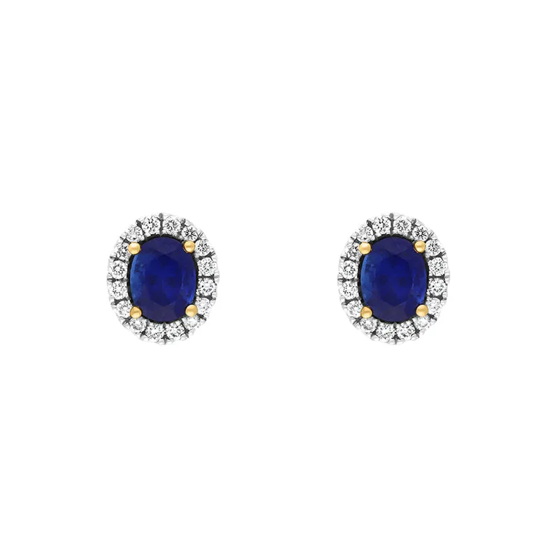 18ct White Gold 1.52ct Sapphire Diamond Cluster Oval Stud Earrings