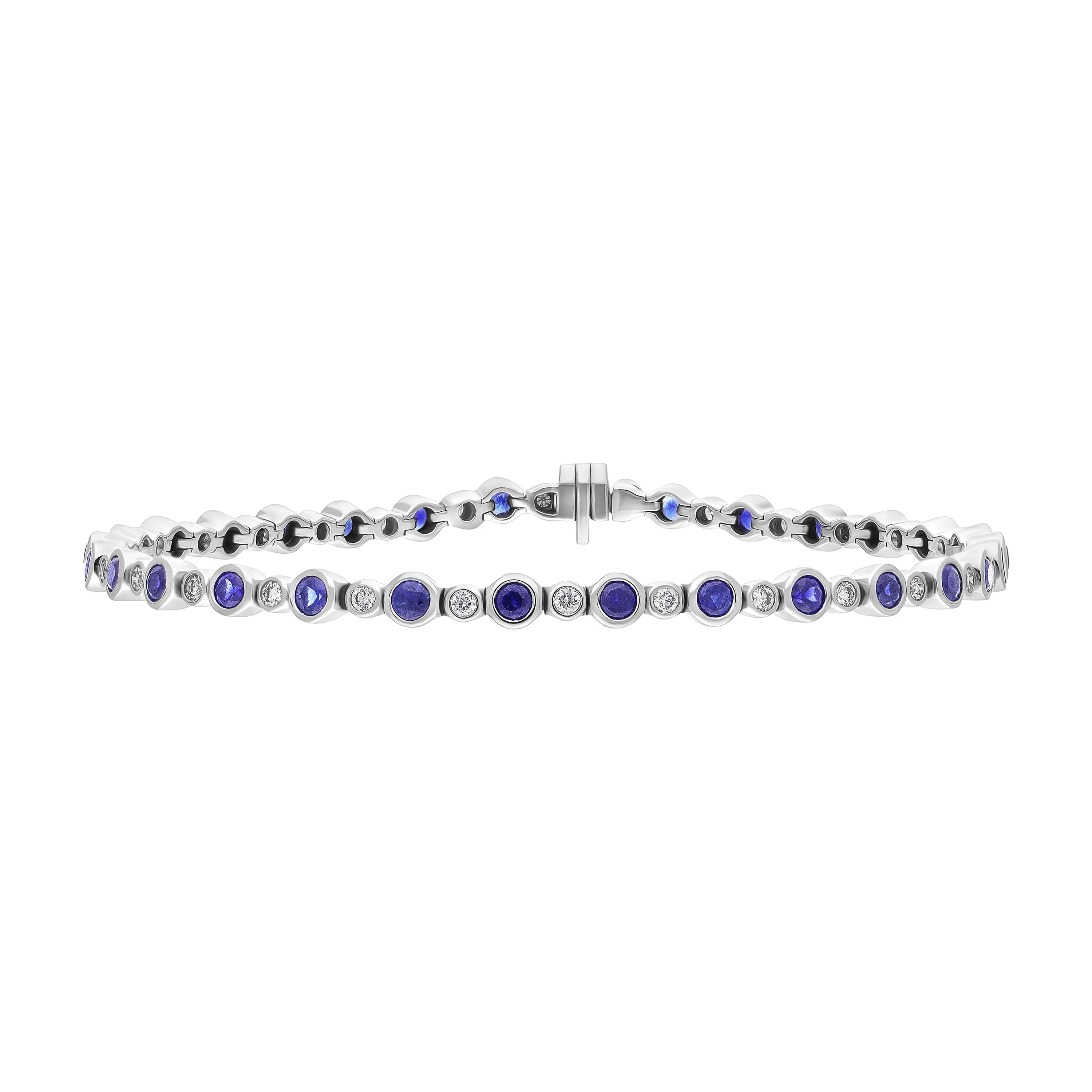 18ct White Gold 3.13ct Sapphire 0.60ct Diamond Rubover Set Line Bracelet
