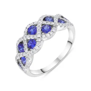 18ct White Gold .87 Sapphire .37 2 Row Daimond Lattice Eternity Ring