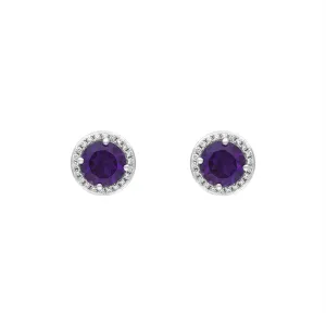 18ct White Gold Amethyst Diamond Cluster Round Stud Earrings