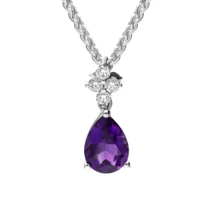 18ct White Gold Amethyst Diamond Pear Drop Necklace