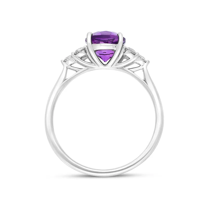 18ct White Gold Amethyst Diamond Round Cut Cluster Ring