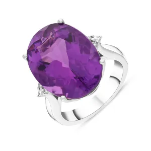 18ct White Gold Amethyst Diamond Statement Ring