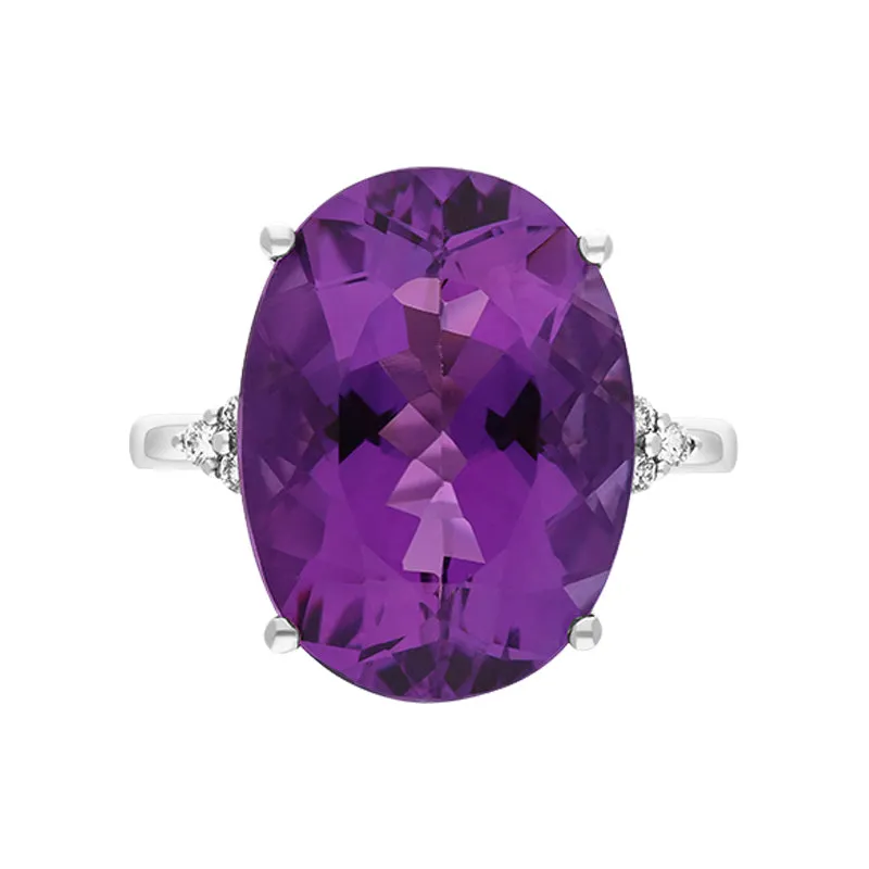 18ct White Gold Amethyst Diamond Statement Ring