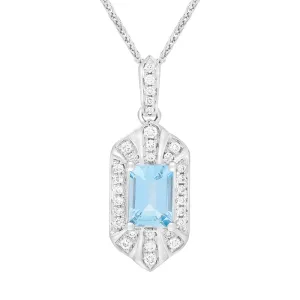 18ct White Gold Aquamarine Diamond Emerald Cut Cluster Pendant
