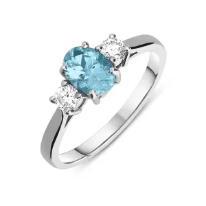18ct White Gold Aquamarine Diamond Three Stone Ring