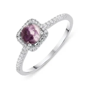 18ct White Gold Blue John 0.16ct Diamond Square Cluster Ring
