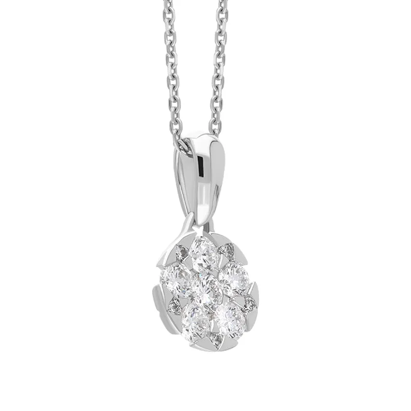 18ct White Gold Diamond Brilliant Cut Round Cluster Necklace
