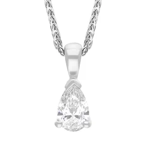 18ct White Gold Diamond GIA Certified Pear Cut Solitaire Pendant D