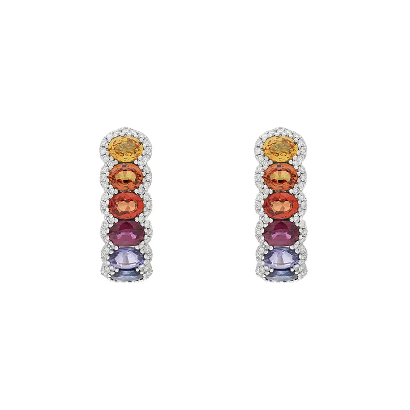 18ct White Gold Diamond Multicoloured Sapphire Hoop Earrings