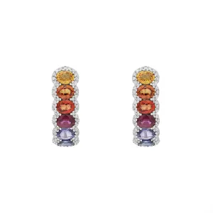 18ct White Gold Diamond Multicoloured Sapphire Hoop Earrings