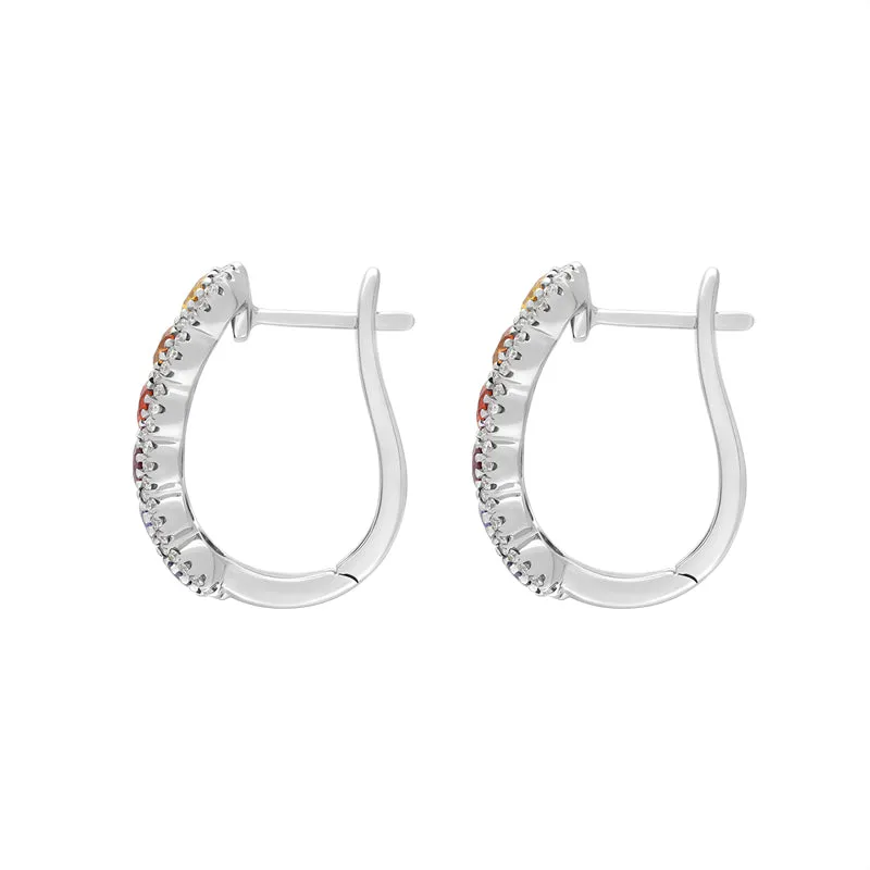18ct White Gold Diamond Multicoloured Sapphire Hoop Earrings