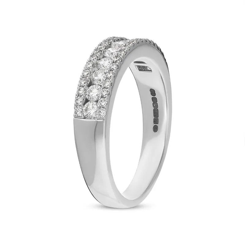 18ct White Gold Diamond Three Row Half Eternity Ring