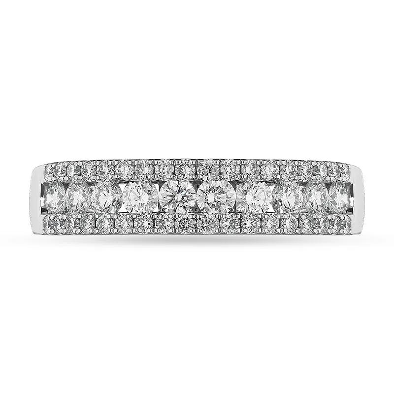 18ct White Gold Diamond Three Row Half Eternity Ring