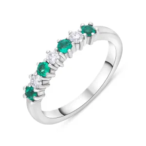 18ct White Gold Emerald Diamond Half Eternity Ring