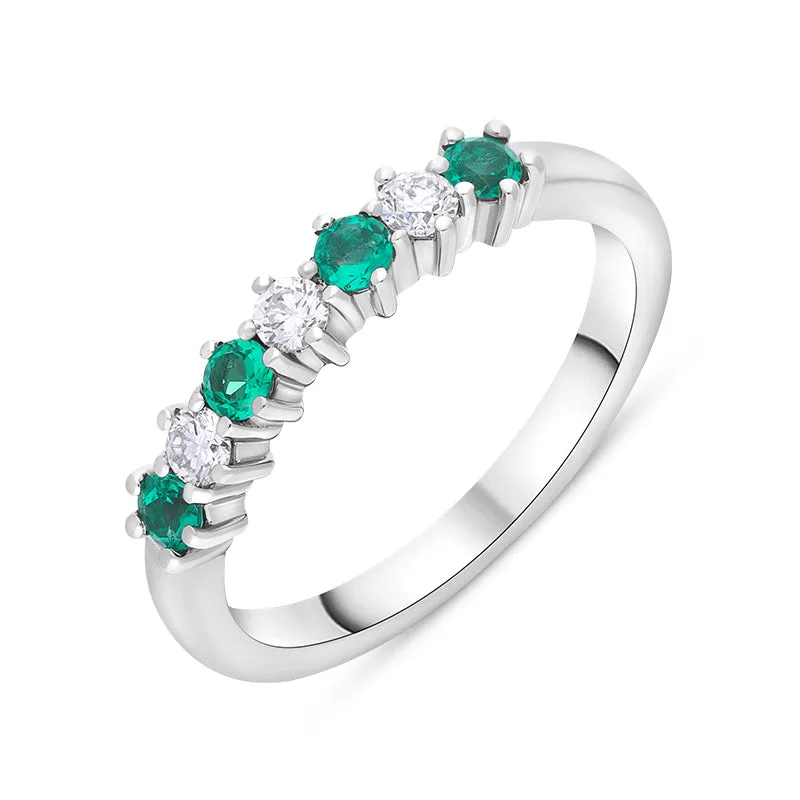 18ct White Gold Emerald Diamond Half Eternity Ring
