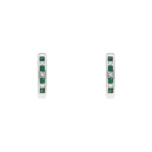 18ct White Gold Emerald Diamond Princess Cut Hoop Earrings