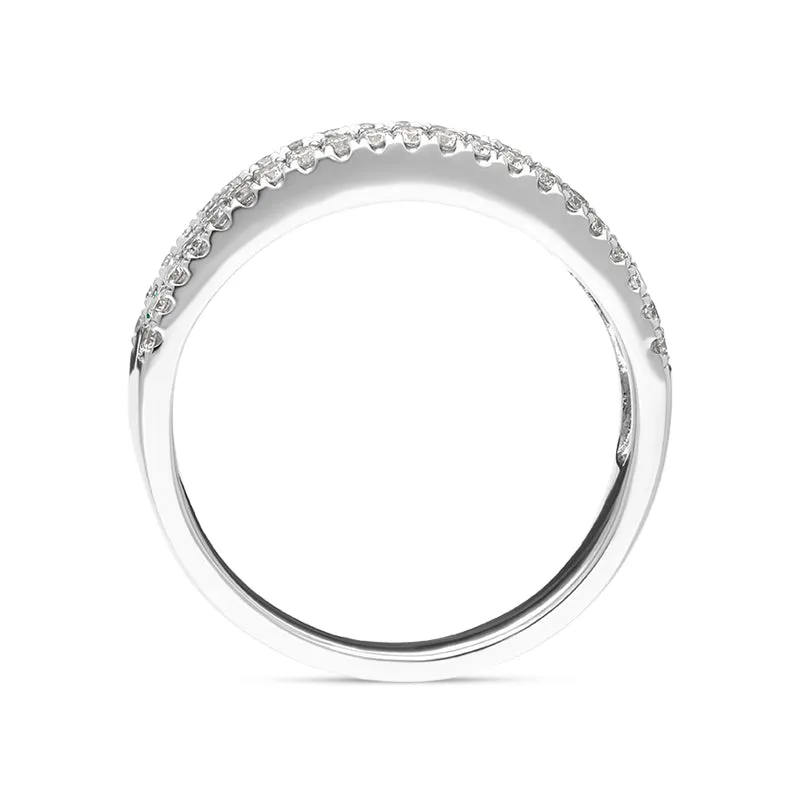 18ct White Gold Emerald Diamond Princess Round Brilliant Cut Half Eternity Ring