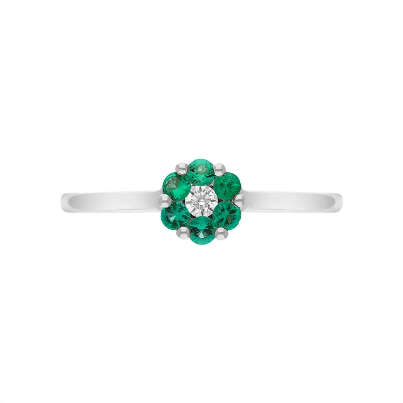 18ct White Gold Emerald Diamond Round Cluster Ring