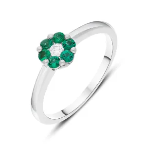 18ct White Gold Emerald Diamond Round Cluster Ring