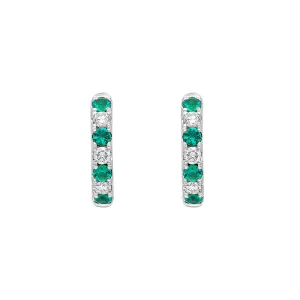 18ct White Gold Emerald Diamond Seven Stone Hoop Earrings