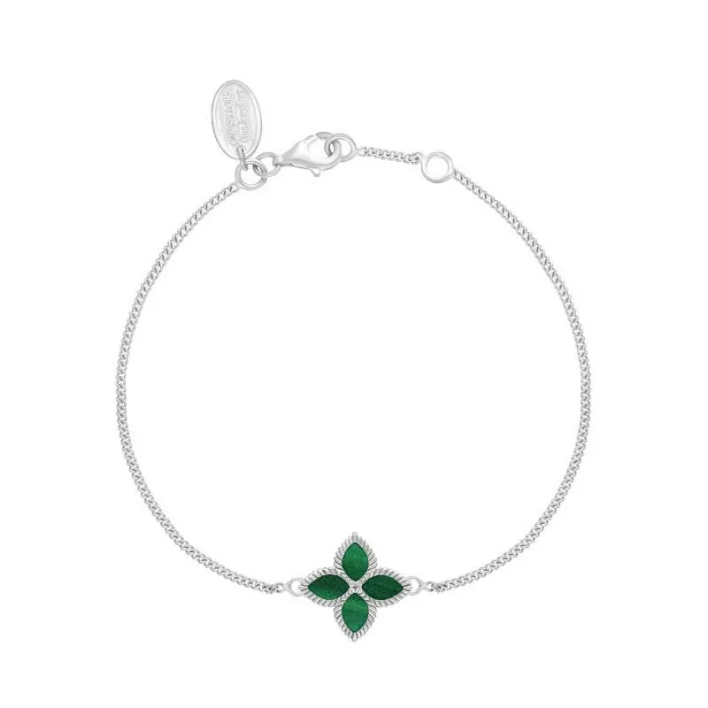 18ct White Gold Malachite Eden Marquise Flower Bracelet
