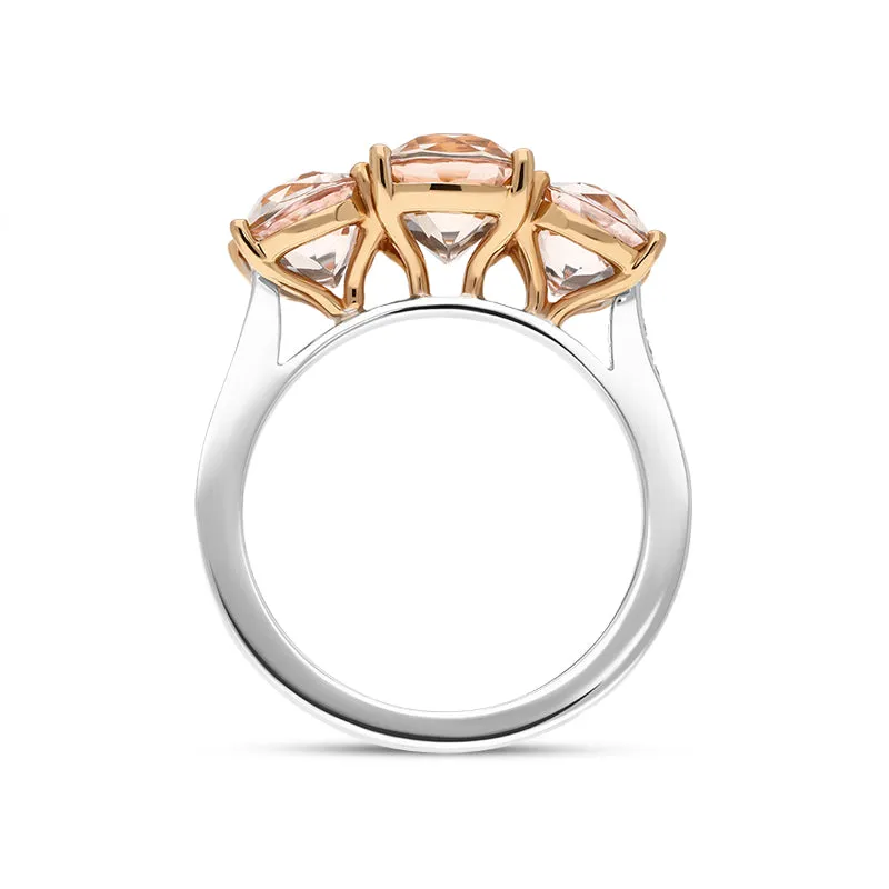 18ct White Gold Morganite Diamond Oval Cut Shoulder Set Three Stone Ring