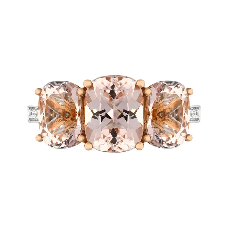 18ct White Gold Morganite Diamond Oval Cut Shoulder Set Three Stone Ring