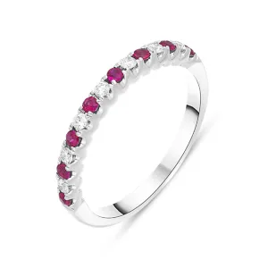 18ct White Gold Ruby Diamond Castle Set Half Eternity Ring