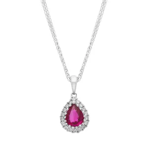 18ct White Gold Ruby Diamond Cluster Pear Pendant