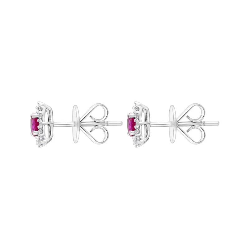 18ct White Gold Ruby Diamond Cluster Star Stud Earrings