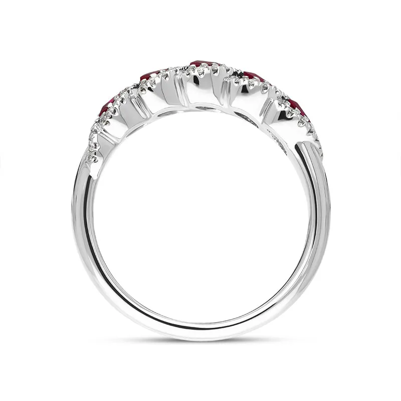 18ct White Gold Ruby Diamond Marquise Half Eternity Ring