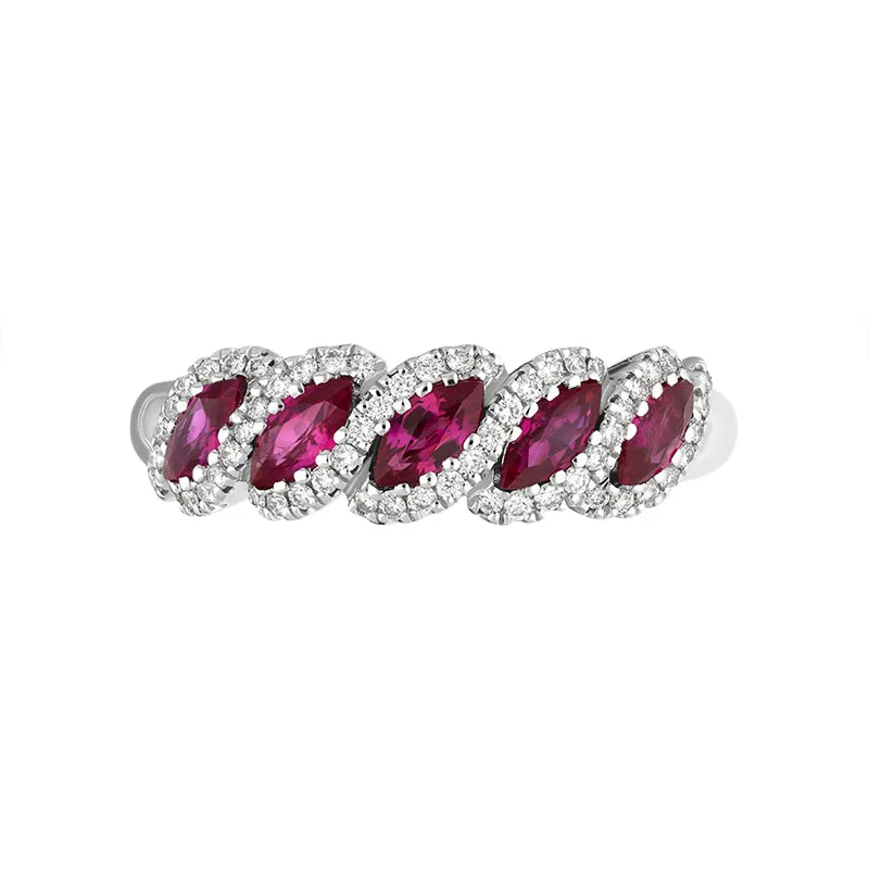 18ct White Gold Ruby Diamond Marquise Half Eternity Ring
