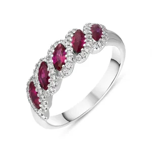 18ct White Gold Ruby Diamond Marquise Half Eternity Ring