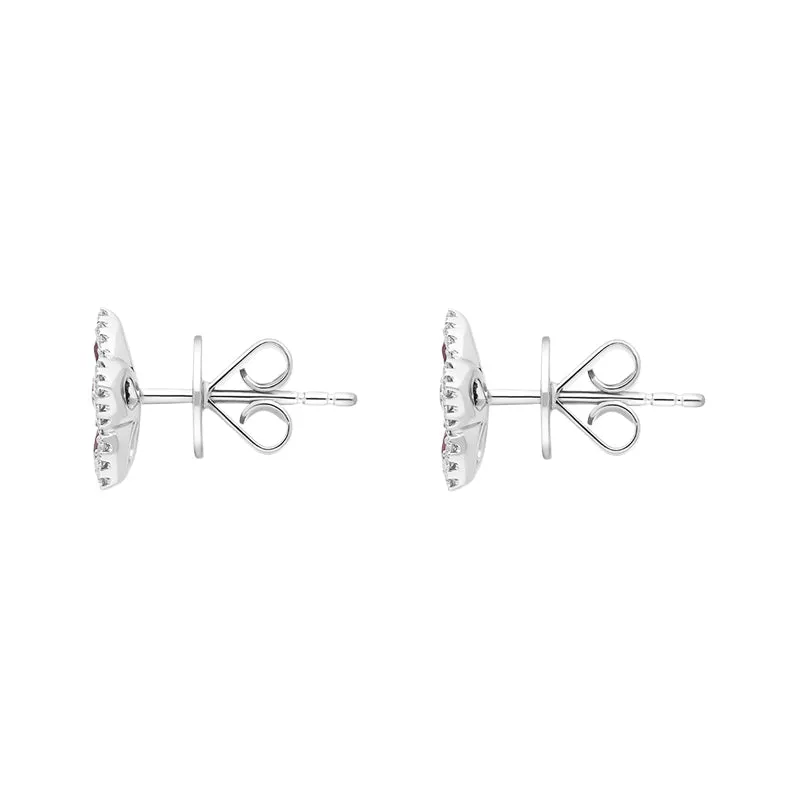 18ct White Gold Ruby Diamond Pear Cluster Flower Stud Earrings