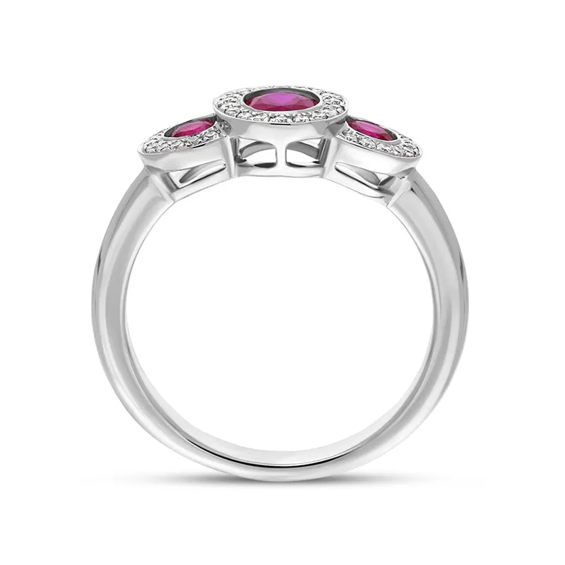 18ct White Gold Ruby Diamond Triple Pave Cluster Ring