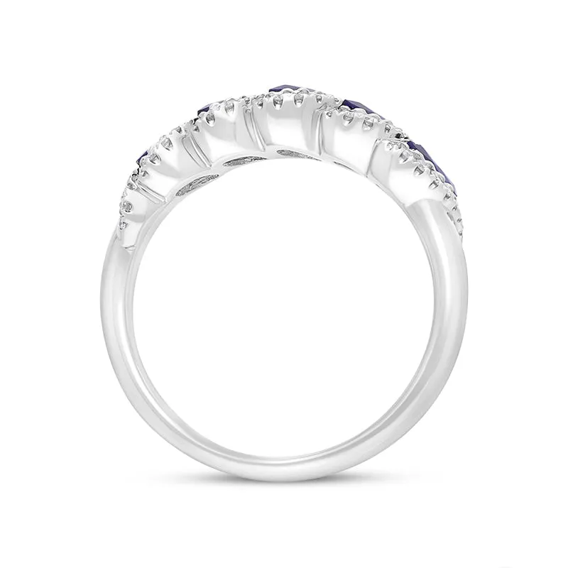 18ct White Gold Sapphire Diamond Cluster Marquise Cut Half Eternity Ring
